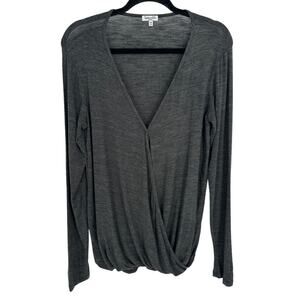 Splendid Gray Surplice Wrap Top Size S V-Neck Long Sleeve Minimalist Officecore